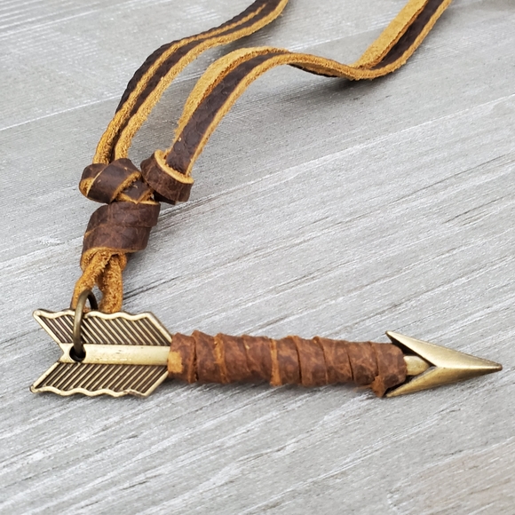 Leather Rope Necklace w/ Arrow Pendant - Picture 4 of 5